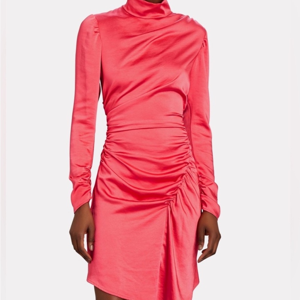 ALC Orange Ruched Long Sleeve Sheath Dress